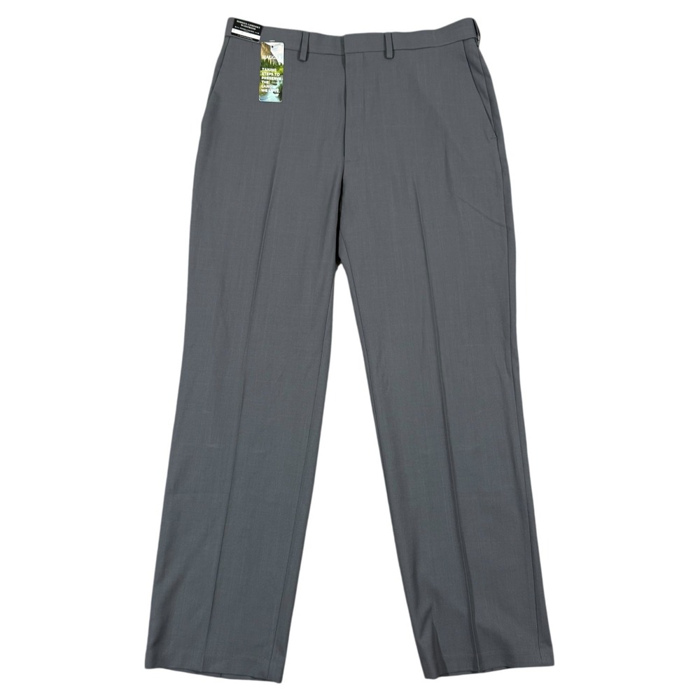 Haggar Men's Classic Fit Dress Pants 36x32 Medium Gray Stretch Stria Comfort NEW